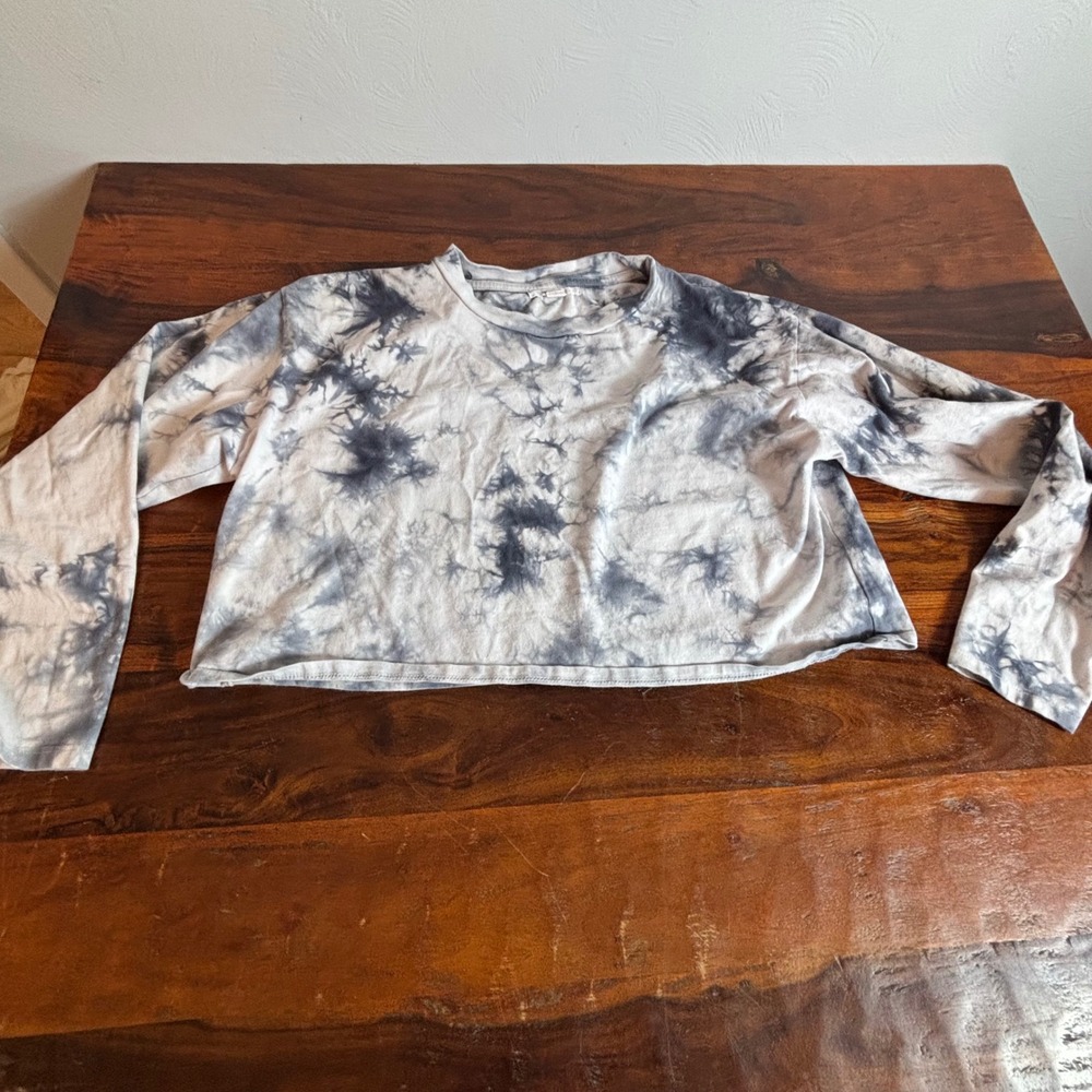 ONeill Womens Blue White Tie Dye Cropped Long Sleeve T-Shirt Size L Relaxed Fit